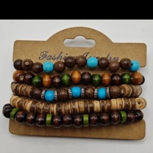 New Bohemian Beaded Bracelet Set - Turquoise, Brown, Green